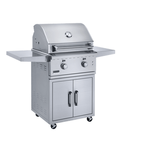 26" Freestanding BBQ Gas Grill - 2 Bow Tie burners - 18,000 BTUs each - 2 Doors - 2 Fold-Down Side Shelves - BROILMASTER